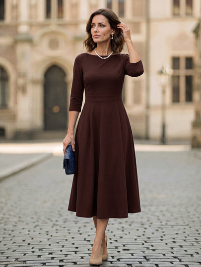 EMERY ROSE Women's Solid Color Casual Minimalist Party Long Dress Fall Clothes For Women Elegant Dress For Women Holiday Dress Elegant Party Dresses For Women