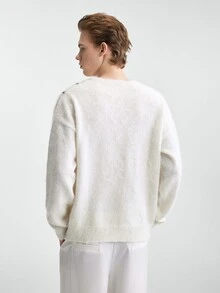 RONVEXI Men's Solid Color Casual Versatile Daily Wear Long Sleeve Sweater - Beige - View 4