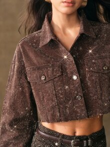 Anewsta Women's Single-Breasted Casual Versatile Daily Denim Top - Rust Brown - View 2