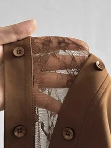 Maweii Plus Size Women Sexy Elegant Loose Brown Long Sleeve Shirt Lace 2 In 1 Inner Layer Western Style Casual Party Office Going Out Daily Loose Blouse Fall - Coffee Brown - View 6