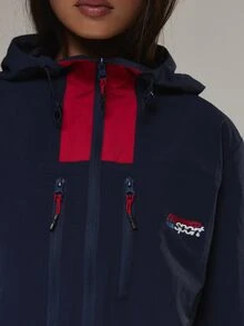 Musera Sport Contrast Colour Panel Zip Through Sport Logo Nylon Style Loose Fit Jacket Active Outdoors Workout Gym Terra Peak - Navy Blue - View 6