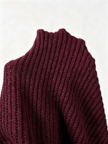 SHEIN Waterfall Collar Drop Shoulder Cardigan - Burgundy - View 8