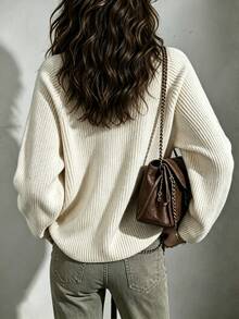 Penseblé Women's Solid Color Raglan Long Sleeve Casual Loose Sweater - Apricot - View 2