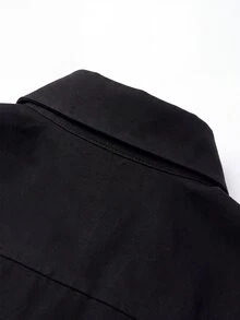 Colvenic 男士黑色短款牛仔夾克，寬鬆版型，翻領，休閒牛仔外套 - 黑色 - 查看 8