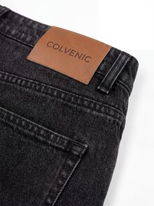 Colvenic 男士街頭風休閒黑色牛仔褲 - 黑色 - 查看 7