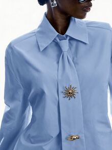 LYSMO Women's Solid Color Casual Versatile Daily Long Sleeve Shirt - Baby Blue - View 5