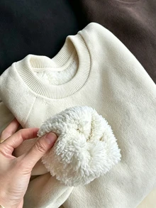 INAWLY Women's Raglan Long Sleeve Minimalist Casual Double-Sided Fleece Sweatshirt - White - View 3