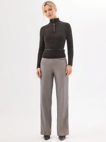 KÆRIA Hus High Waist Clean Front Straight Leg Trousers - Compact Tailoring - Taupe Grey - Tailored, Minimalist, Day, C - Grey - View 4