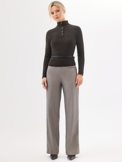 KÆRIA Hus High Waist Clean Front Straight Leg Trousers - Compact Tailoring - Taupe Grey - Tailored, Minimalist, Day, C