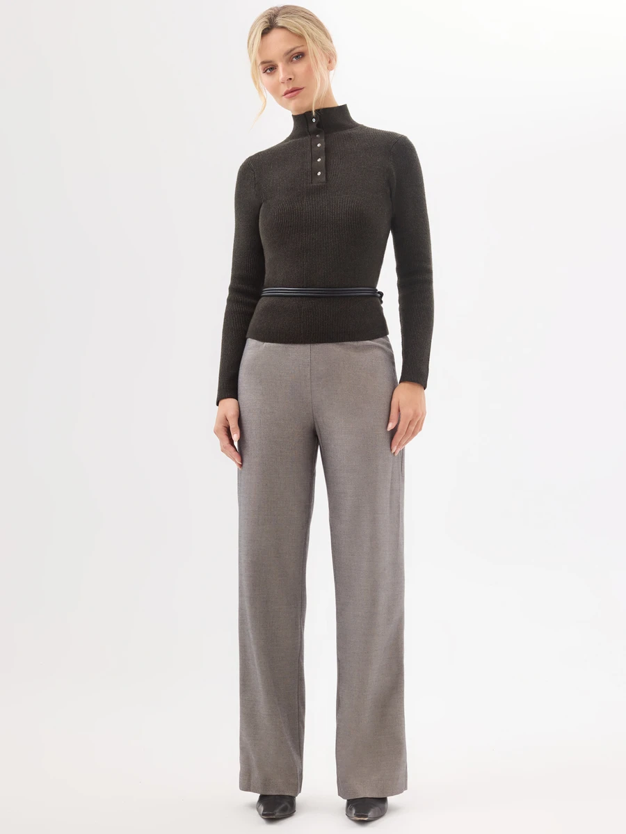 KÆRIA Hus High Waist Clean Front Straight Leg Trousers - Compact Tailoring - Taupe Grey - Tailored, Minimalist, Day, C - Grey - View 1