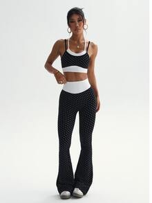 SHEIN Sovereign Charm Seamless Knit Women's Polka Dot Sports Set - Black - View 4