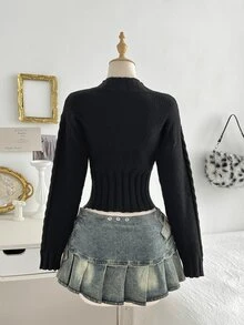 Elamini Sweater Pullover Wanita Model V-Neck untuk Musim Gugur/Dingin, Gaya Santai, Serbaguna untuk Sehari-hari, Cocok untuk Perjalanan, Kencan, dan Berfoto. - Hitam - View 2