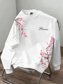 Daypath Men's Letter & Floral Pattern Casual Everyday Long Sleeve Sweatshirt - White - View 1