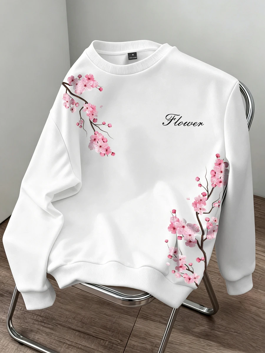 Daypath Men's Letter & Floral Pattern Casual Everyday Long Sleeve Sweatshirt - White - View 1