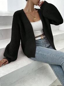 EMERY ROSE Women's Solid Color Drop Shoulder Long Sleeve Loose Casual Cardigan, Autumn/Winter Fall Cloth For Women - Black - View 3