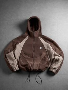 PAVTROS Jaket Berkerudung Bordir Patchwork Blok Warna untuk Pria - Coklat - View 1
