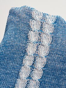 Bohemela Fall/Winter, Mixed Blue V Neck Twisted Rope Knit Washed Pullover Sweater,Vintage Twist Special Dye Technique,Concert Party Outfit,Daily&Going Out Wear - Blue and White - View 8