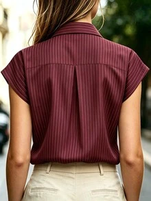 SHEIN LUNE Women's Striped Single-Breasted Pocket Flap Sleeve Casual Shirt - Multicolor - View 2