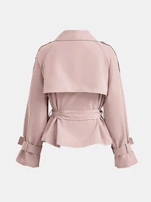 SHEIN Girlism 少女秋季寬鬆休閒極簡舒適收腰優雅短版時尚冬季外套，適合日常優雅通勤穿搭 - 粉色 - 查看 2