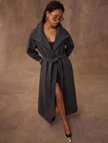 SHEIN BAE Elegant Fashion Button Pocket Long Sleeve Overcoat For Commute - Black - View 5