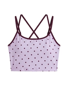 Nöista Part Of A Set Activewear Top, Printed In Base Pink And Dots In Burgundy. Back Detail, Perfect For Fall Winter Activewear Outfits, Yoga, Barre, Gym  - Purple - View 7