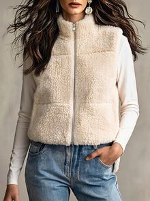 SHEIN New Casual Versatile Fashion Women's Lamb Wool Jacket - Apricot - View 4