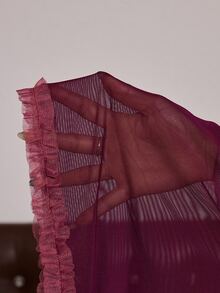 Slumberist طقم ملابس نوم مقاس كبير: روب مثير من الشبك شبه الشفاف بأكمام طويلة + قميص نوم كاميسول بياقة كول مع تفاصيل كشكشة جانبية برباط شد - الأرجواني - مشاهدة 8