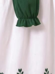 SHEIN 青少年女孩洋裝，海軍藍，修身版型，秋冬保暖，時尚百搭，休閒日常穿著，荷葉邊下擺，優雅領口，碎花圖案，圓領，適合假期 - 彩色 - 查看 3