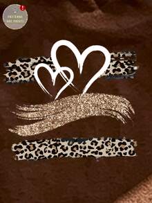 (4 Pcs)Young Girls Autumn Casual Fresh Minimalist Shiny Leopard Print Stripe Heart Letter Pattern Long Sleeve T-Shirt - Multicolor - View 6