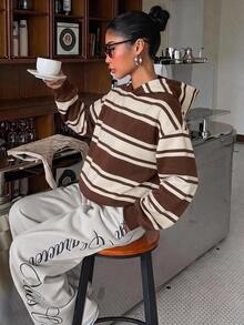 Muchica Women's Streetwear Striped Colorblock Long Sleeve Hooded Sweatshirt - Multicolor - View 6