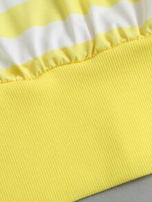 Sweetra Striped Asymmetric Shoulder Long Sleeve Pullover Sweatshirt For Women - Yellow - View 4