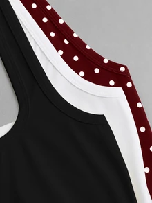 Sweetra 3pcs Summer French Fashion Polka Dot & White, Pale Yellow Backless Cinched Waist Sexy Casual Versatile Women's Halter Tank Top Set - Multicolor - View 3