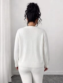 Elenzga Plus Size Women's Sequin Casual Versatile Daily Outing Cardigan - White - View 2