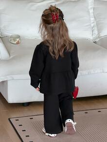 DAZY Infant (Girl) Contrast Color Lapel Long Sleeve Autumn/Winter Sweater Set - Black - View 2