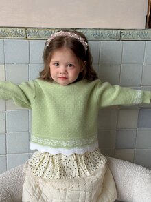 DAZY Sweater Bayi Perempuan Lengan Panjang Motif Polkadot Leher Bulat Gaya Korea Musim Gugur/Dingin - Mint Green - View 7