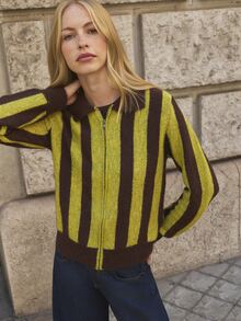Nöista Women's Striped Colorblock Casual Daily Cardigan - Coffee Brown - View 1