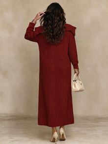 SHEIN 女款素色流蘇設計休閒百搭日常穿搭開襟衫 - 酒紅色 - 查看 2