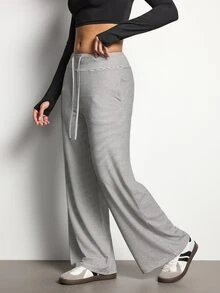 SHEIN Sports Women's Striped Casual Daily Travel Sports Long Pants - White - View 4