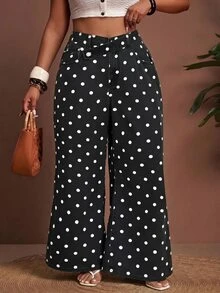 Slaydiva Festival Plus Size Women's White Non-Stretch Polka Dot Slim Straight Leg Jeans - Black - View 3