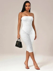 Sirith Women's Jacquard Casual Daily Wear Strapless Jumpsuit - White - View 1