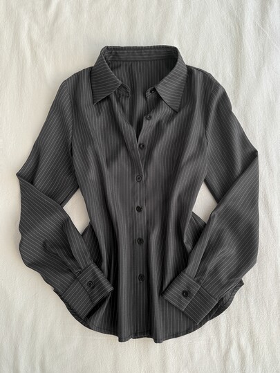 Attitoon Camisa de manga larga a rayas casual y versátil para uso diario de mujer