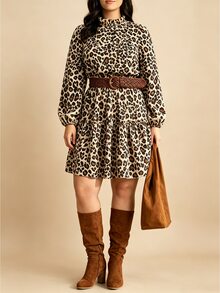 Nubod Fashionable Autumn/Winter French Vintage Elegant Commuter Waist-Cinching Ruffle Hem Ditsy Ditsy Floral Doll Dress Fall - Brown - View 5