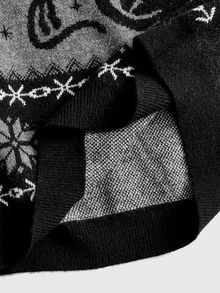 ROMWE Sweater Pullover Ukuran Besar Serbaguna Gaya Gothic Gelap Motif Kucing Hitam Misterius untuk Wanita, Musim Gugur/Musim Dingin - Hitam - View 5