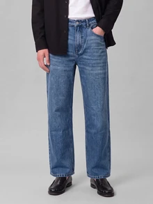 Colvenic Mid-Waist Straight Leg Wide Leg Denim Jeans Men's Retro Blue Long Pants Casual Versatile Style - Blue - View 3