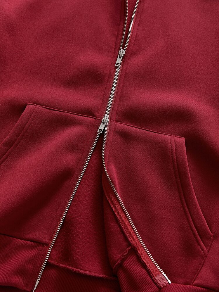 AXEPEAK Men's Letter Print Long Sleeve Zip-Up Casual Hoodie - Burgundy - View 4