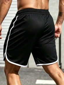 Sport MetroGents Men's Letter Print Drawstring Waist Pocket Sports Shorts - Black - View 2