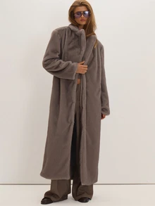 MUSEYN Grey Faux Fur Maxi Coat Versatile Outerwear Everyday Casual Chic New Season Fall - Dark Grey - View 5
