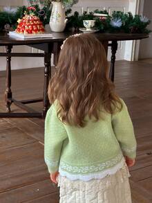 DAZY Sweater Bayi Perempuan Lengan Panjang Motif Polkadot Leher Bulat Gaya Korea Musim Gugur/Dingin - Mint Green - View 6