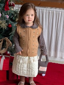 DAZY Infant/Toddler (Girl) Colorblock Korean Style Casual Layered Sweater, Autumn/Winter - Camel - View 3