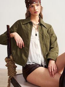 Bohemela Women's Casual Zip-Up Long Sleeve Jacket, Versatile For Everyday Wear - Army Green - View 4